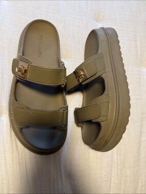 Steve Madden Olive-Tone Double Strap Slide Sandals